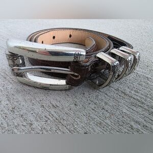 Brighton Croc Embossed Leather Belt Brown Silver Tone Buckle Size 32 Length 37”